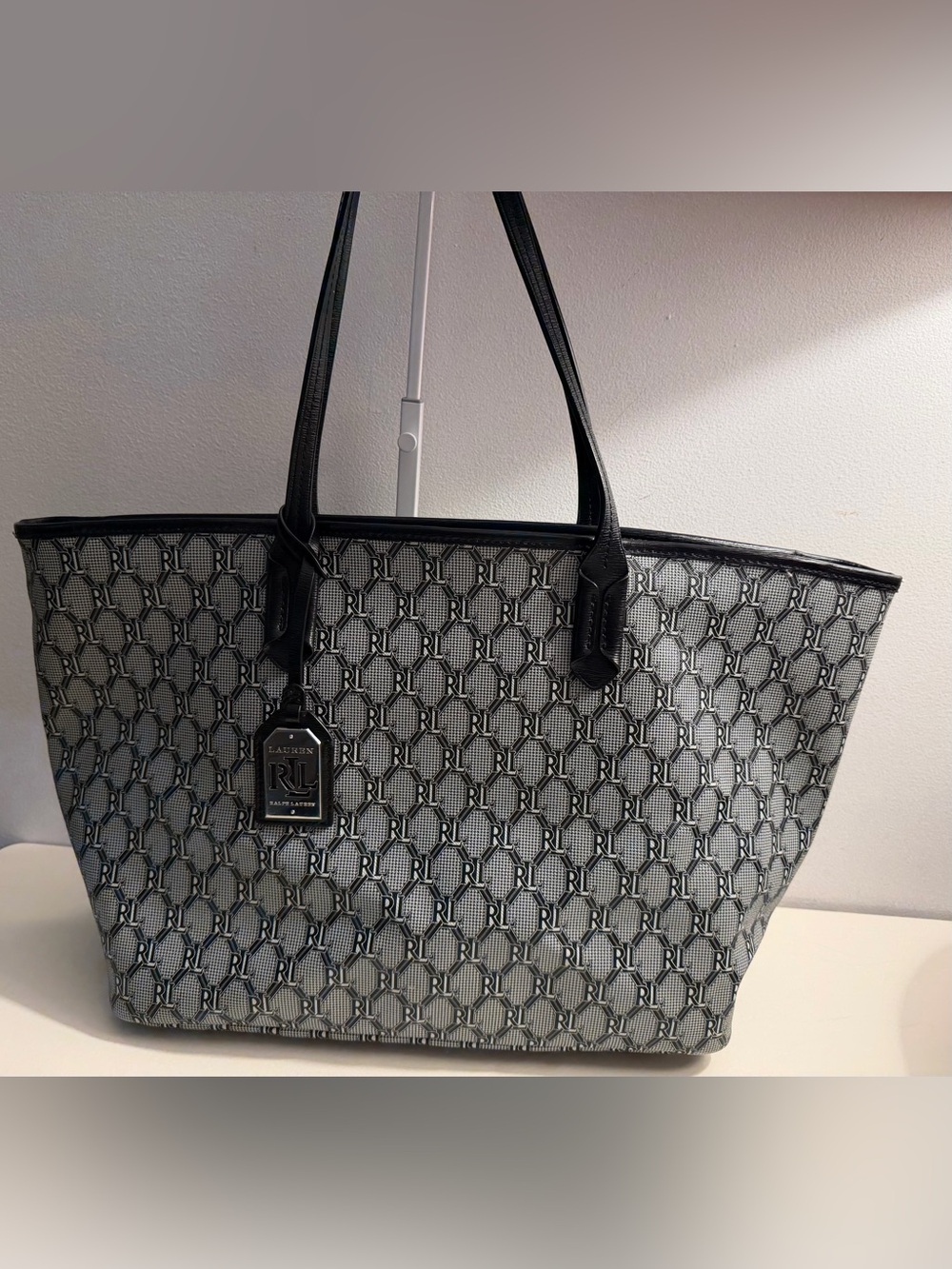 Lauren Ralph Lauren Monogram Tote in black and white